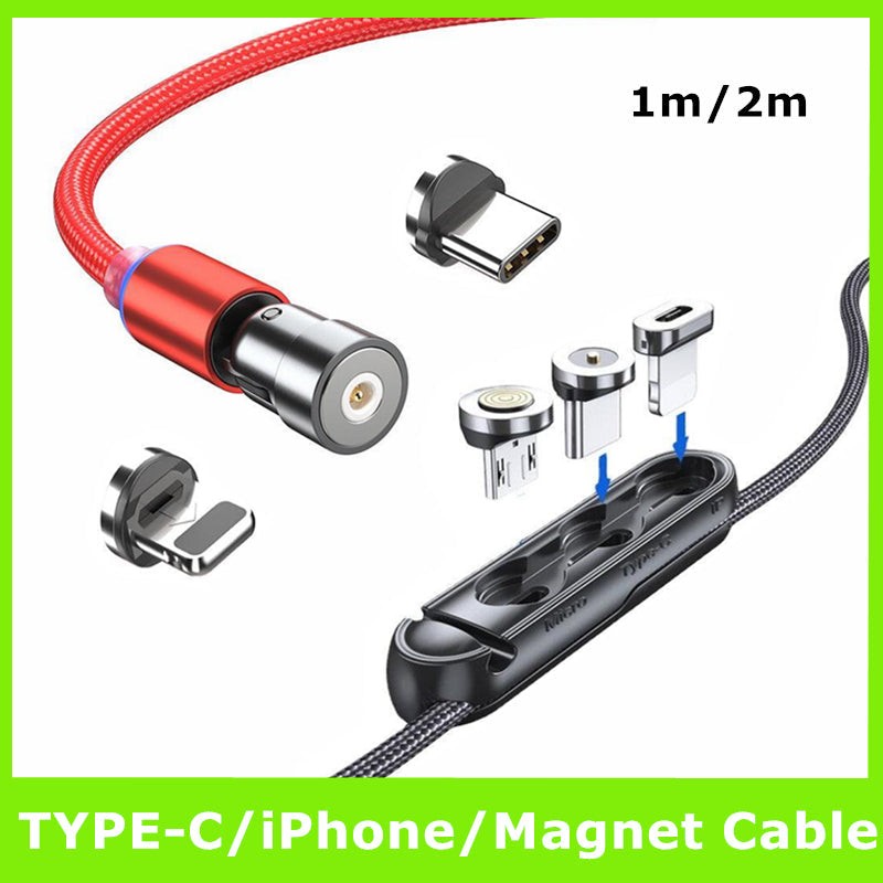 1m 2m Braided Charging Cable with Detachable Connectors for Type C Micro Lightning - Magnet Cable plug storage