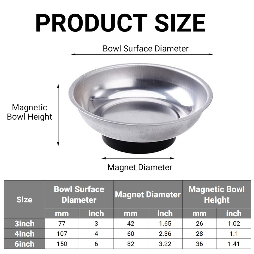 3 4 6 Inch Magnetic Parts Tray Set Stainless Steel Tool Bowl Organizer Holder