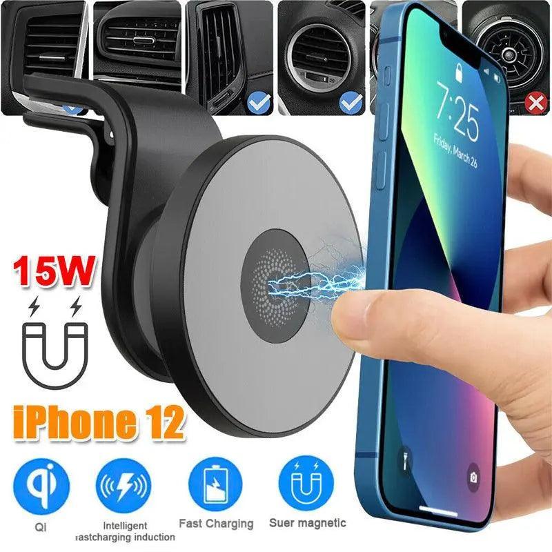 Wireless 15W Magnetic Car Mount Holder Charger For Iphone 13 12 Pro Max Magsafe - Black