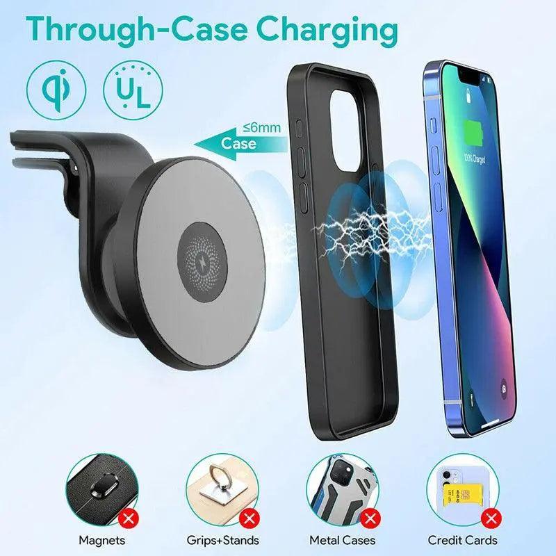 Wireless 15W Magnetic Car Mount Holder Charger For Iphone 13 12 Pro Max Magsafe - Black