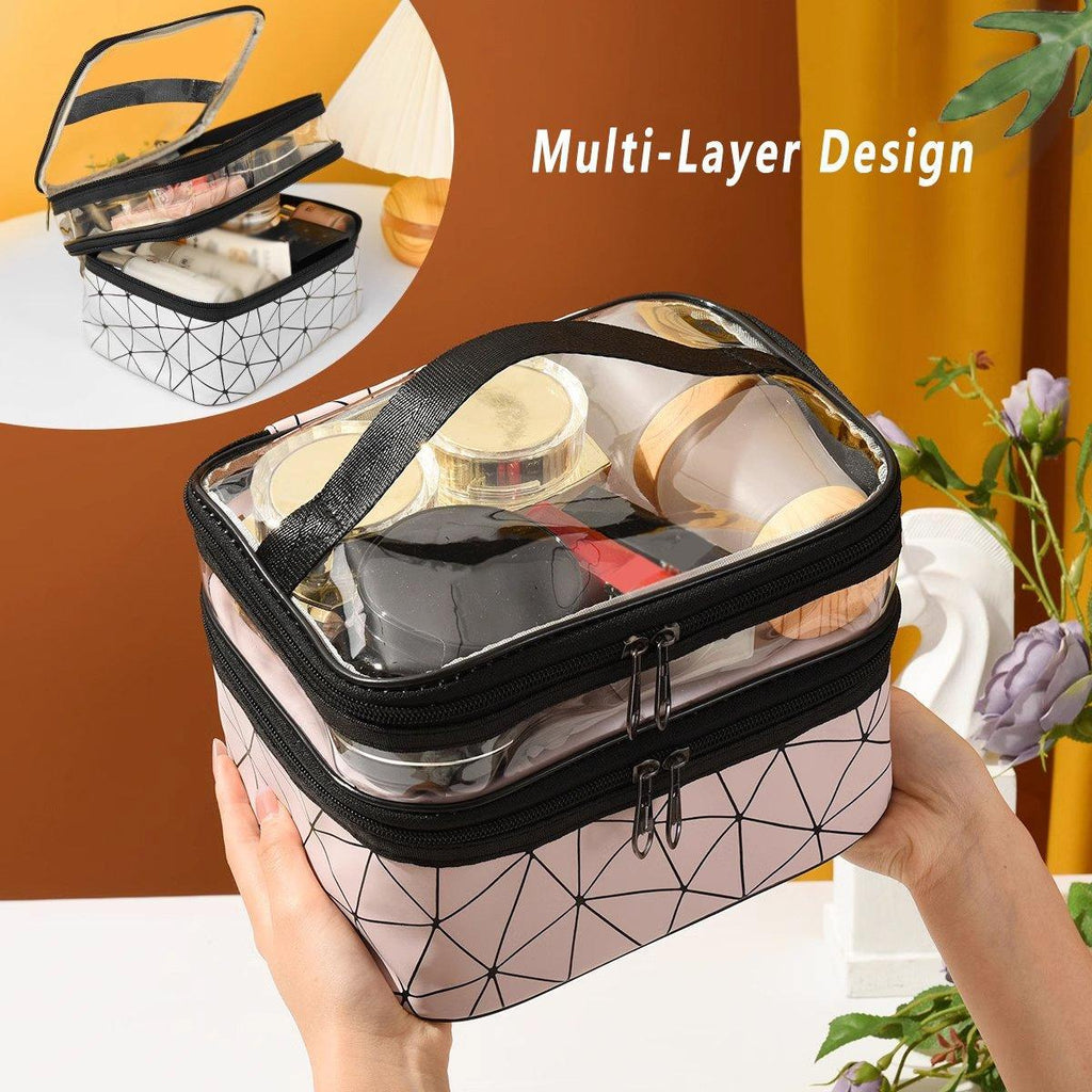 Portable Double-Layer Large Capacity Waterproof Cosmetic Bag Travel Toiletry Bag - Blue