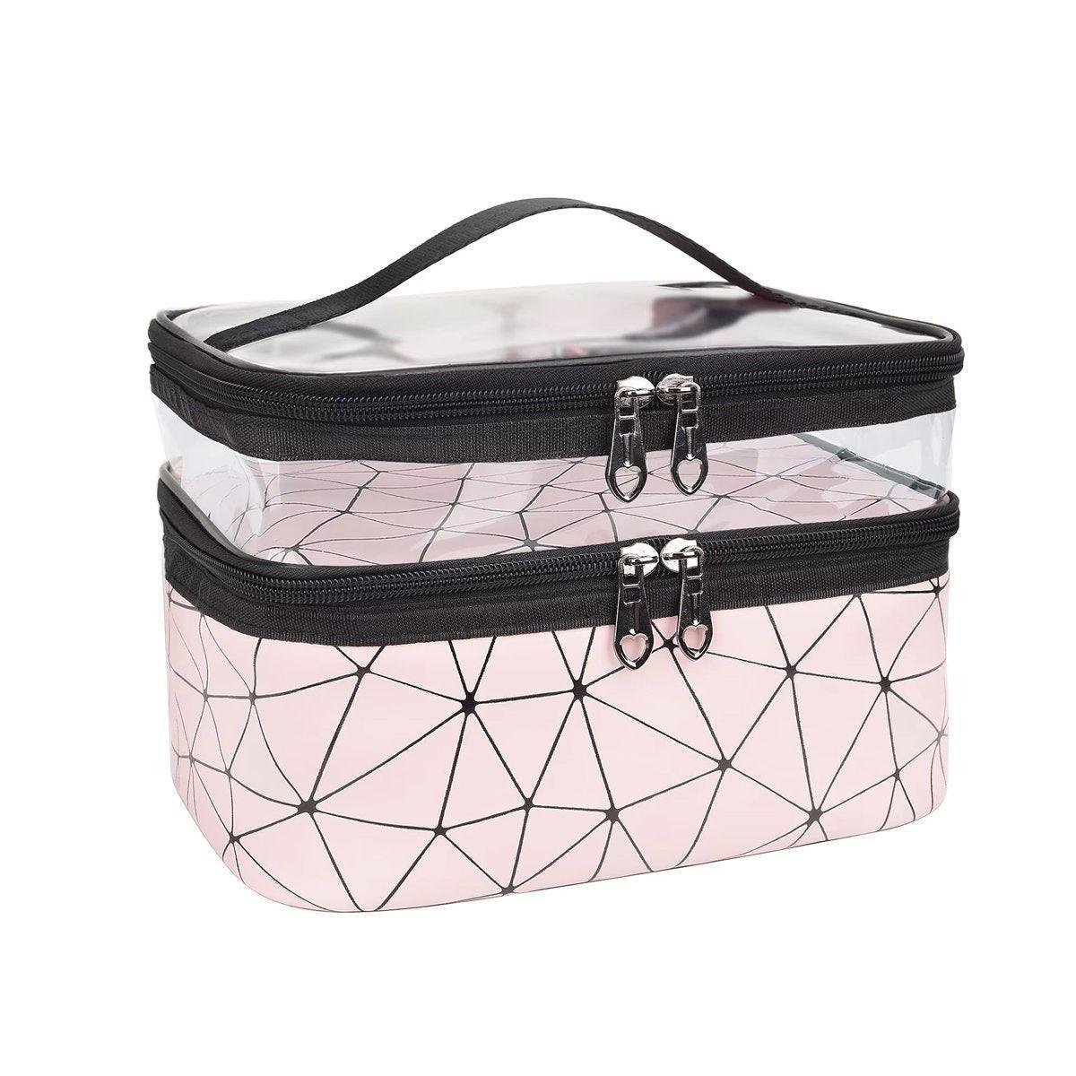 Portable Double-Layer Large Capacity Waterproof Cosmetic Bag Travel Toiletry Bag - Blue