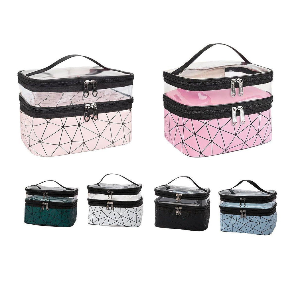 Portable Double-Layer Large Capacity Waterproof Cosmetic Bag Travel Toiletry Bag - Dark Pink