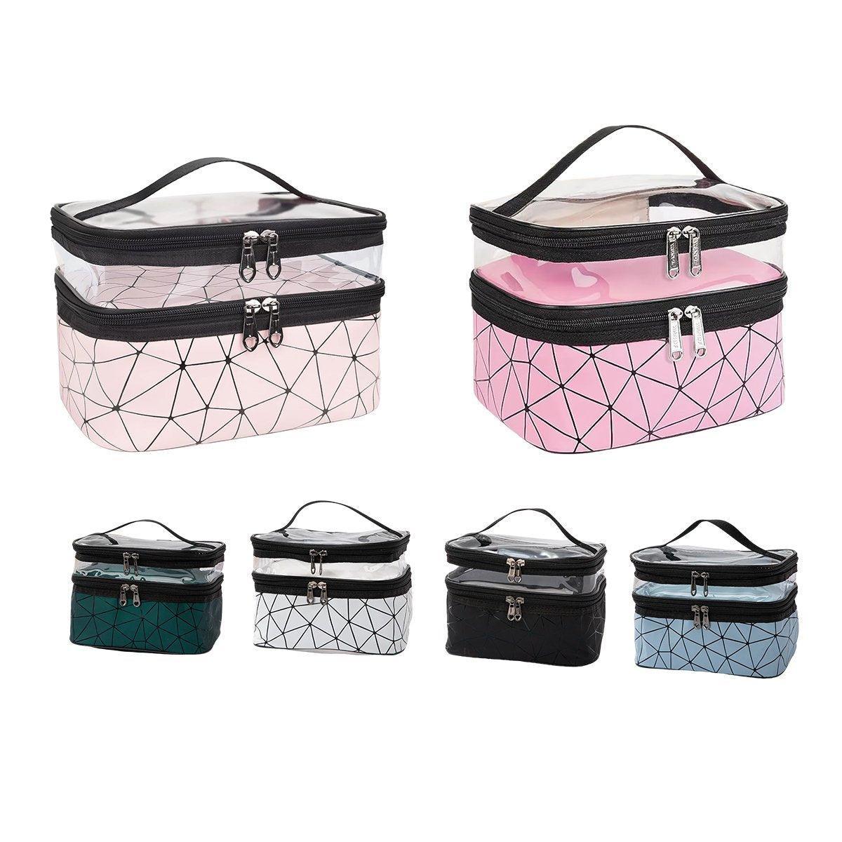 Portable Double-Layer Large Capacity Waterproof Cosmetic Bag Travel Toiletry Bag - Dark Pink