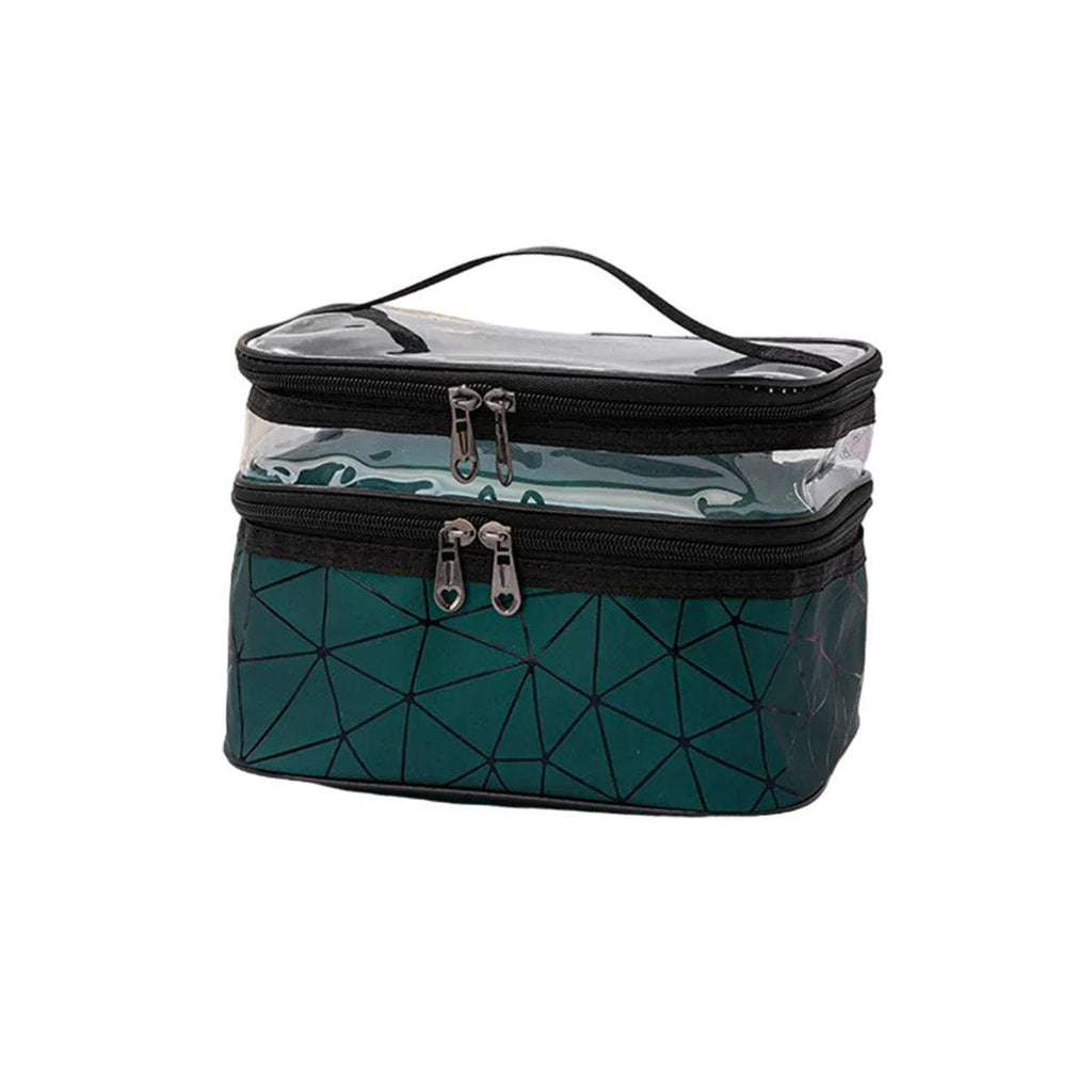 Portable Double-Layer Large Capacity Waterproof Cosmetic Bag Travel Toiletry Bag - Green