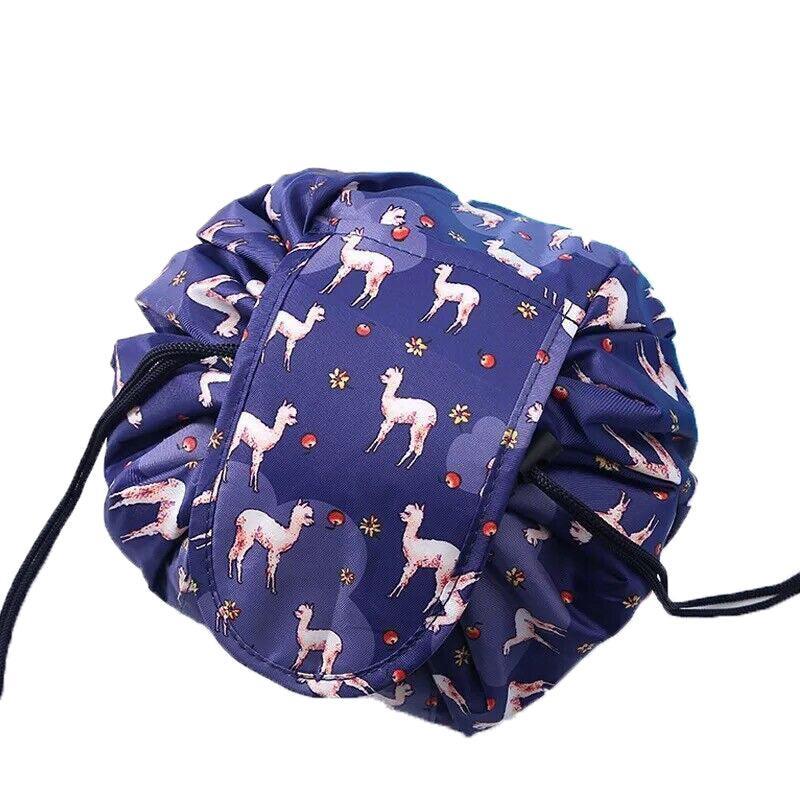 Portable Travel Makeup Bag Drawstring Cosmetic Pouch Lazy Storage Organiser Case - Orange Flower