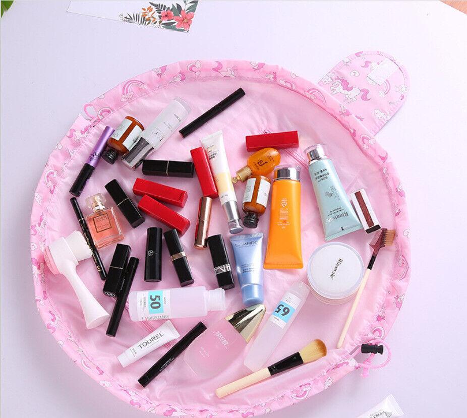 Portable Travel Makeup Bag Drawstring Cosmetic Pouch Lazy Storage Organiser Case - White Flamingo