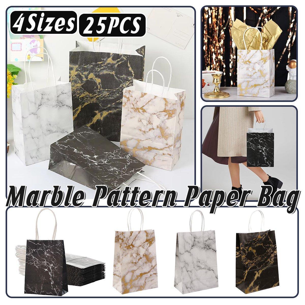 25PCS Marble Series Shopping Paper Bag Luxury Handbag Party Favor Gift Bags Set - Black Gold-S