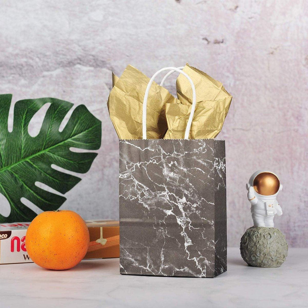 25PCS Marble Series Shopping Paper Bag Luxury Handbag Party Favor Gift Bags Set - Black Gold-M