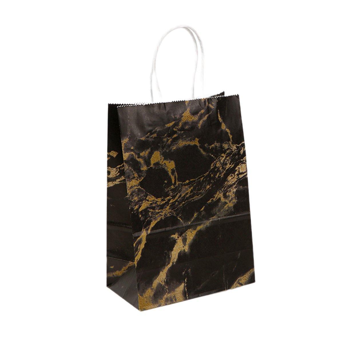 25PCS Marble Series Shopping Paper Bag Luxury Handbag Party Favor Gift Bags Set - Black Gold-M