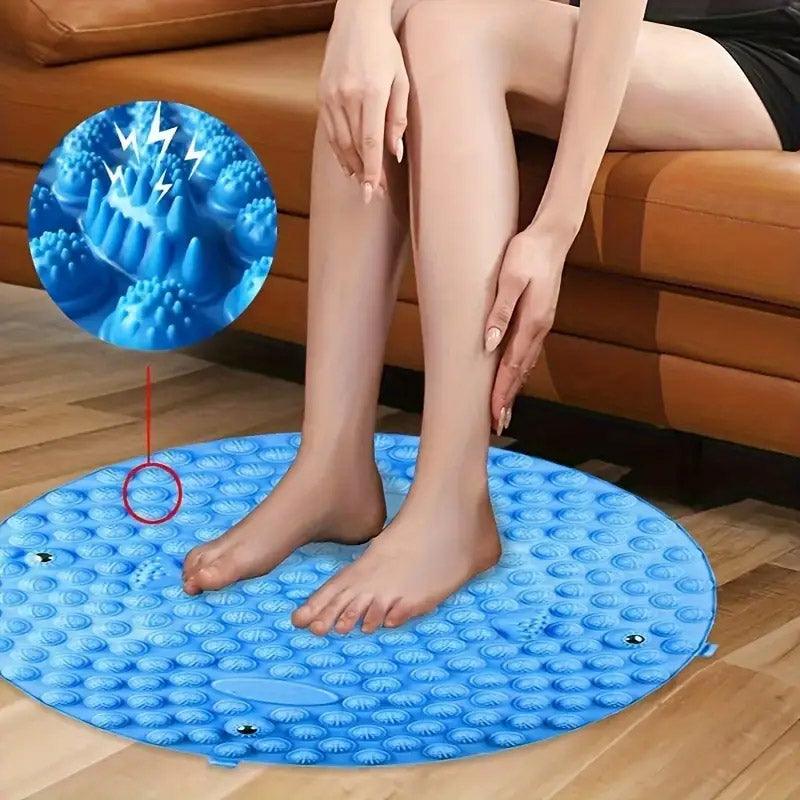 37/55cm Soft Silicone Circular Foot Mat with Textured Surface - Blue-55cm