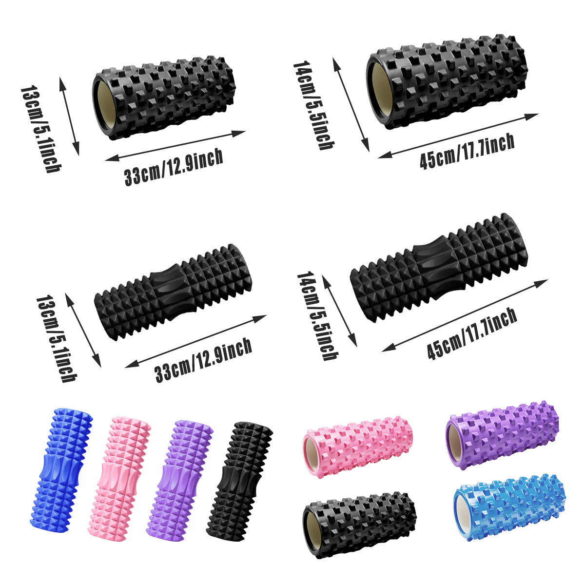 High Density EVA Foam Roller Yoga Massage Stick for Fitness - Wolf Tooth Style Pink-45cm