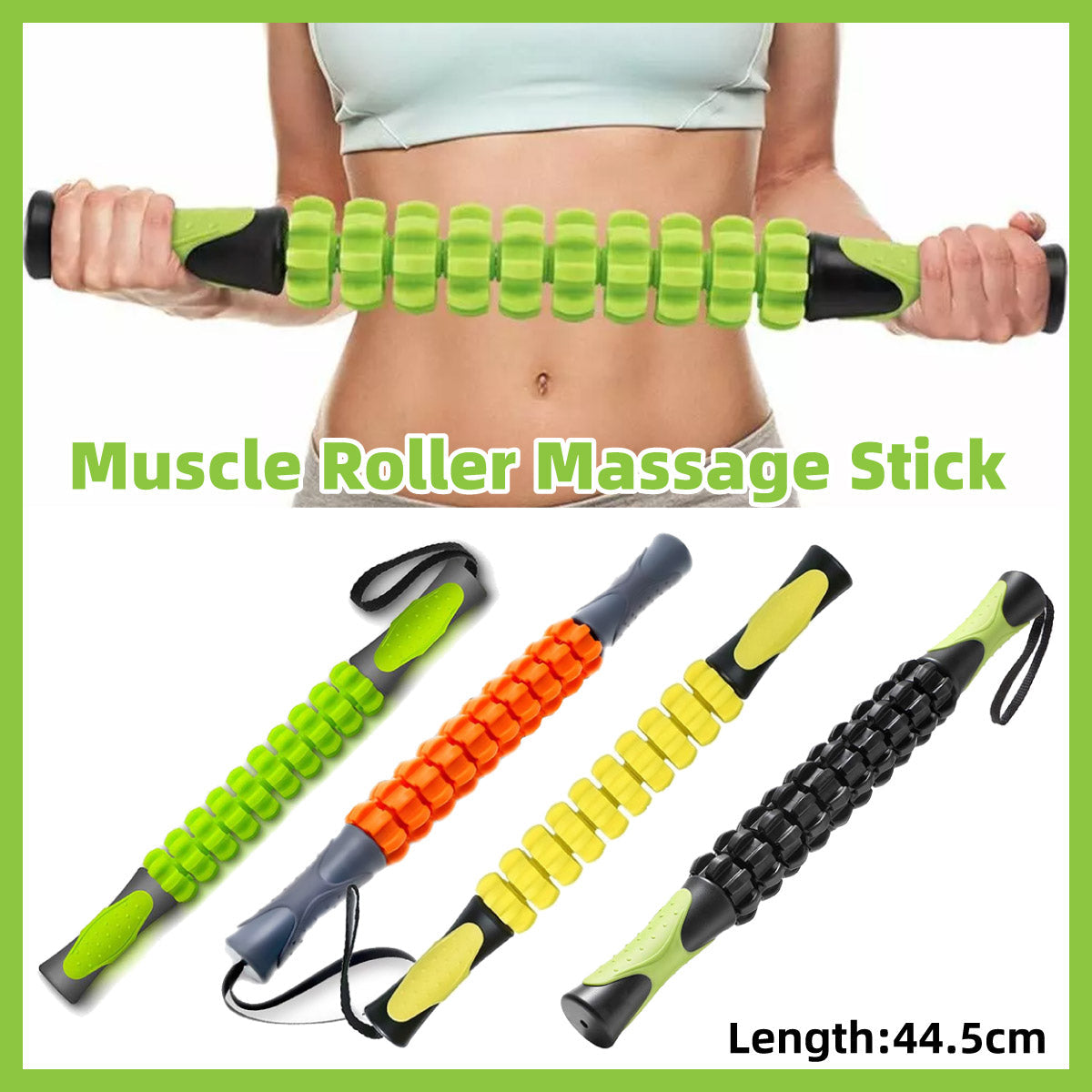Muscle Roller Stick Full Body Fitness Massage Tool for Home and Gym Use - Yellow