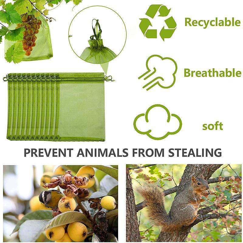 50/100PCS Garden Fruit Protection Net Bags Insect Proof Drawstring Mesh Organza - 50Pcs 20x30cm