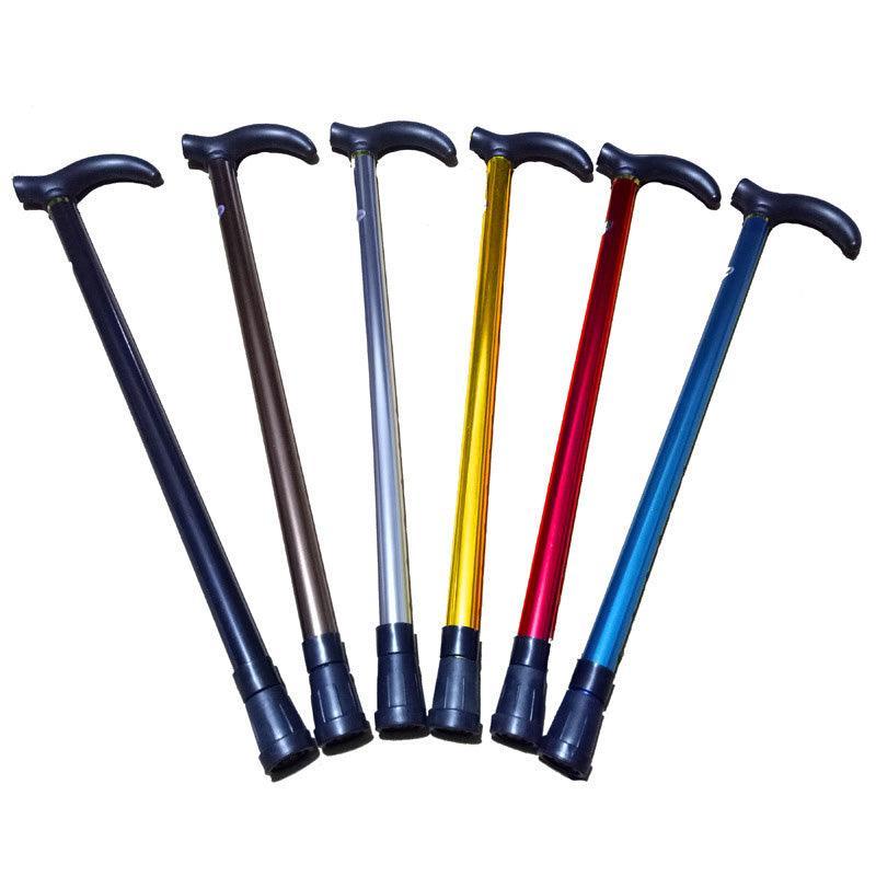 Metal Walking Stick Travel Retractable Cane Pole Compact Adjustable Lightweight - Black