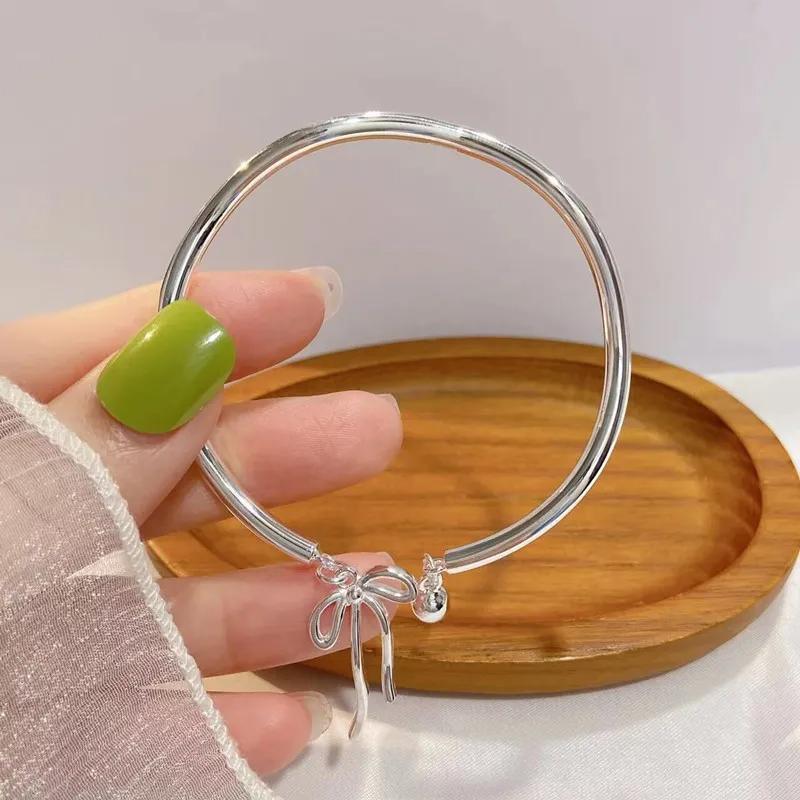 Bangle Bowknot Bells Bracelet Korean Opening Wrist Chain Women Silver Bracelet - Bell