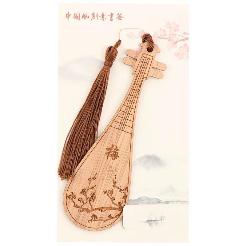 Chinese Style Bass Book Folder Book Clip Bamboo Bookmark Guitar Bookmark Lable - Pipa - Lan