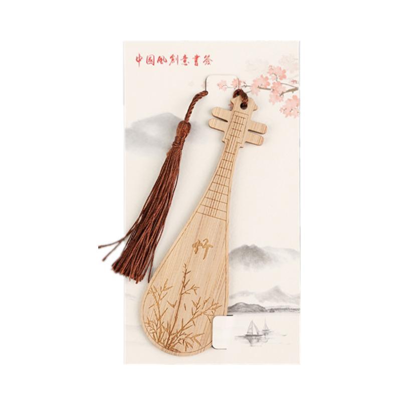Chinese Style Bass Book Folder Book Clip Bamboo Bookmark Guitar Bookmark Lable - Ruan Pipa Bookmark - Bamboo