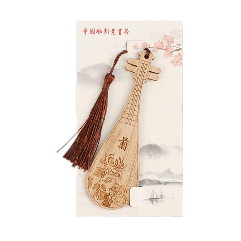 Chinese Style Bass Book Folder Book Clip Bamboo Bookmark Guitar Bookmark Lable - Ruan Pipa Bookmark - Bamboo