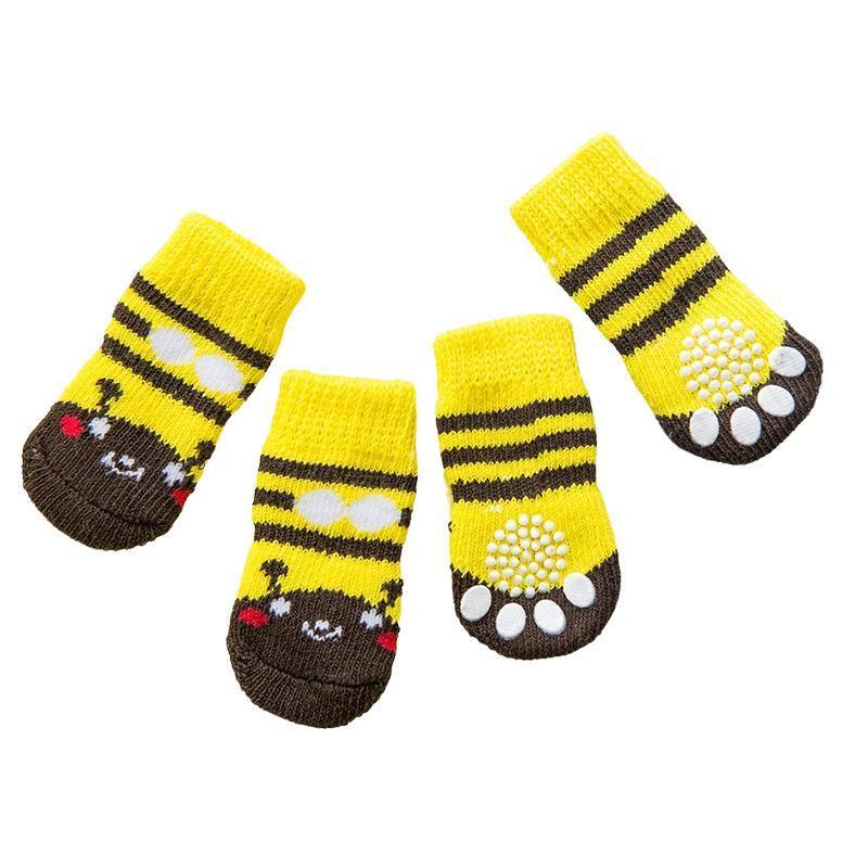 Non Slip Pet Socks for Dogs and Cats Knitted Paw Protector with Grips L Size - Yellow ducklings
