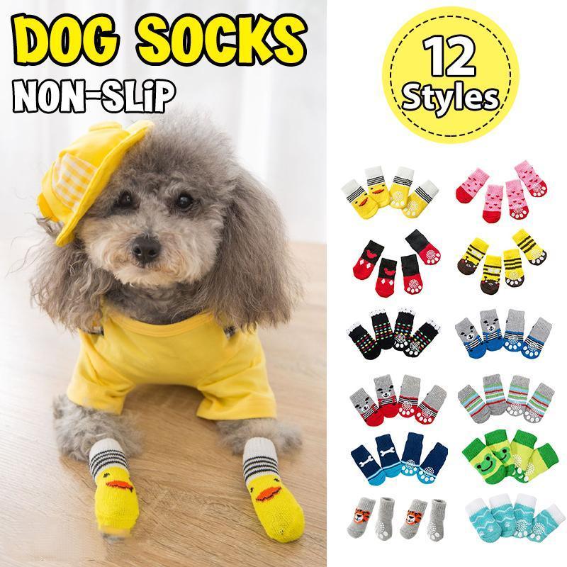Non Slip Pet Socks for Dogs and Cats Knitted Paw Protector with Grips L Size - Yellow Kumamoto