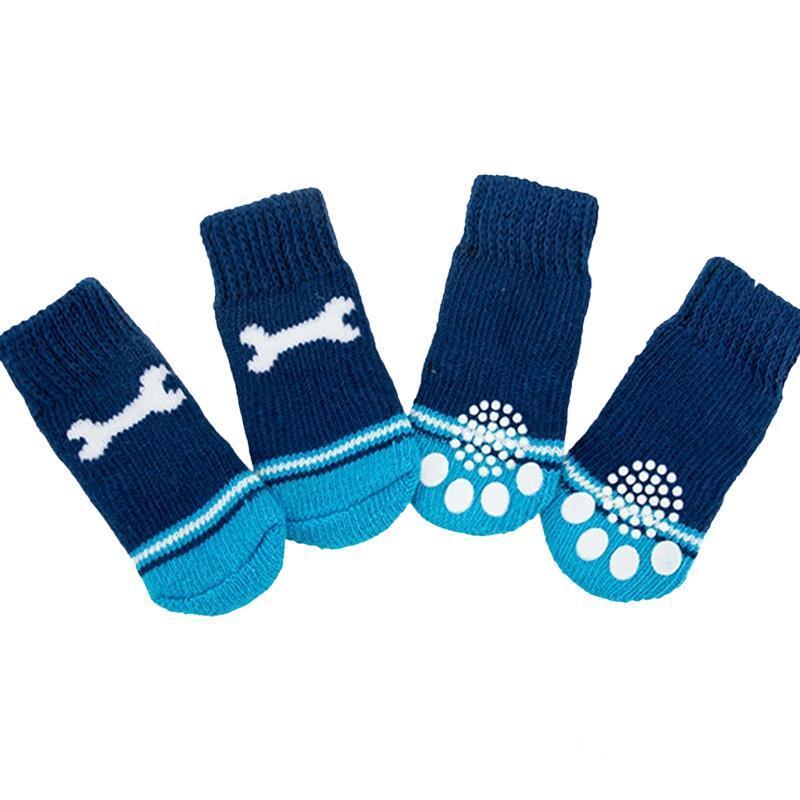 Non Slip Pet Socks for Dogs and Cats Knitted Paw Protector with Grips L Size - Blue bear
