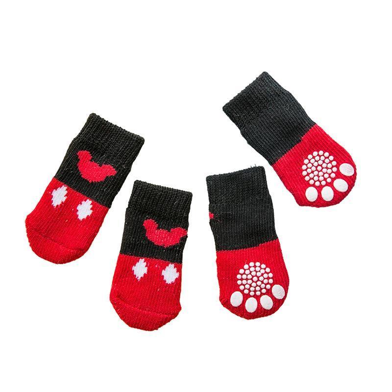 Dog Socks Non-Slip Grip Slip Anti-Slip - Puppy Cat Pet Shoes Slippers M Size - Red bear