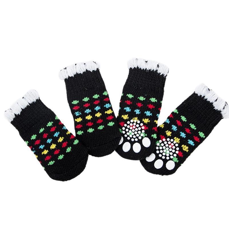 Non Slip Pet Socks for Dogs and Cats Knitted Paw Protector with Grips L Size - Red bear