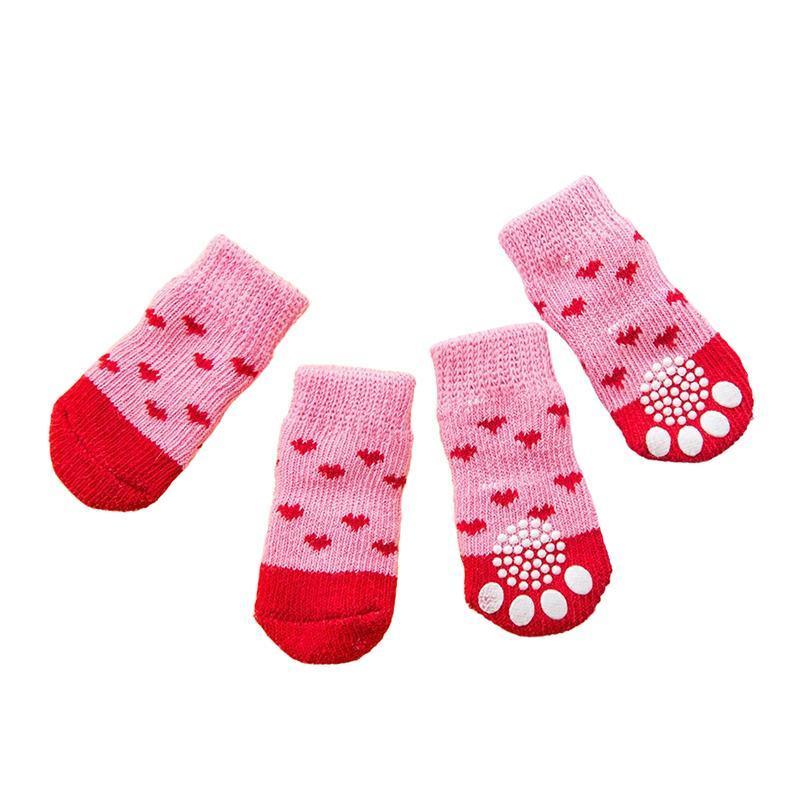 Dog Socks Non-Slip Grip Slip Anti-Slip - Puppy Cat Pet Shoes Slippers M Size - Grey stripes