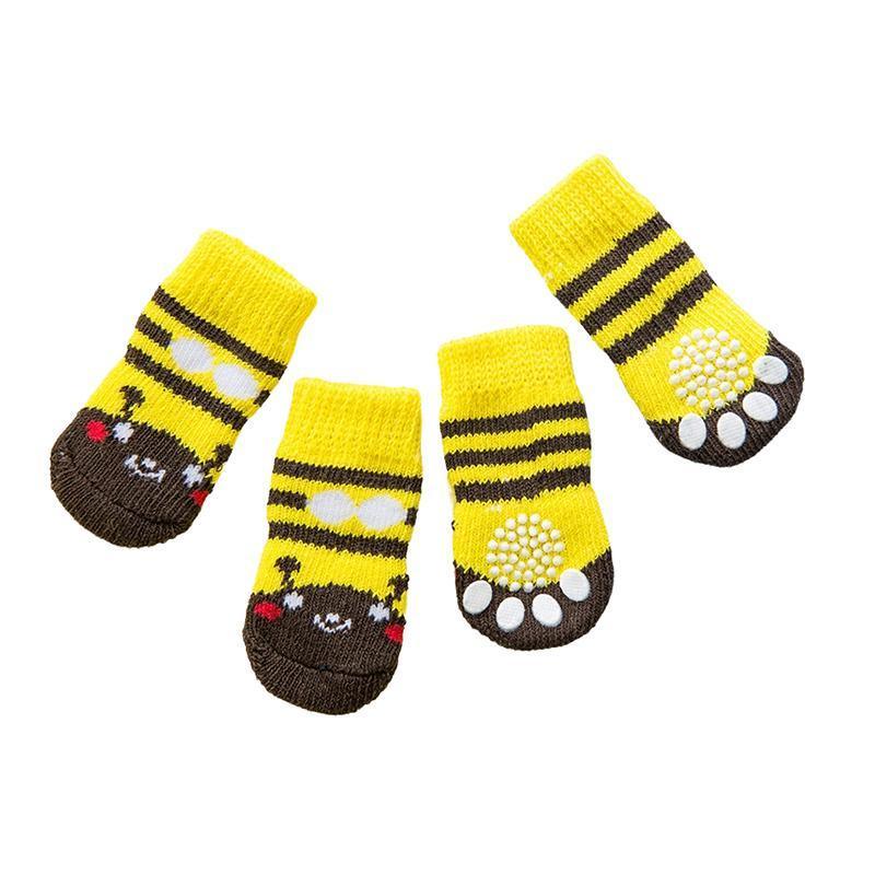 Dog Socks Non-Slip Grip Slip Anti-Slip - Puppy Cat Pet Shoes Slippers M Size - Grey stripes