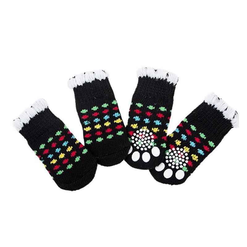 Dog Socks Non-Slip Grip Slip Anti-Slip - Puppy Cat Pet Shoes Slippers M Size - Grey stripes