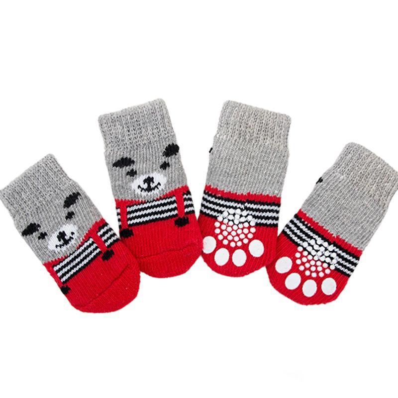Non Slip Pet Socks for Dogs and Cats Knitted Paw Protector with Grips L Size - Grey tiger