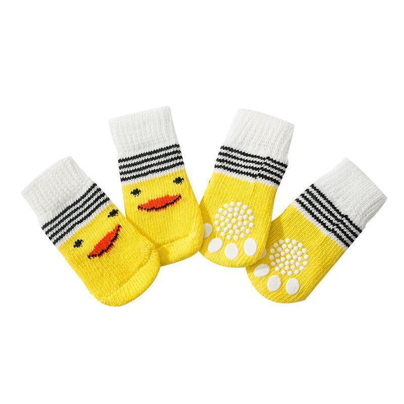 Non Slip Pet Socks for Dogs and Cats Knitted Paw Protector with Grips L Size - Green frog