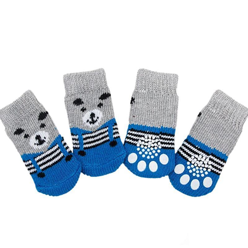 Non Slip Pet Socks for Dogs and Cats Knitted Paw Protector with Grips L Size - Green frog