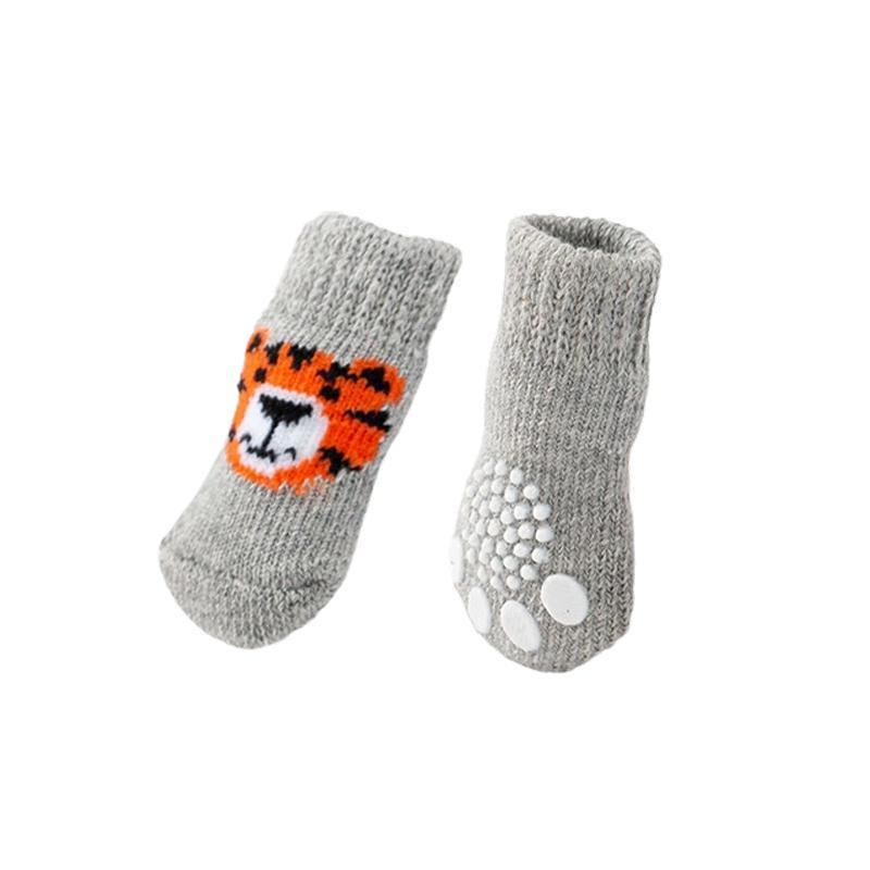 Non Slip Pet Socks for Dogs and Cats Knitted Paw Protector with Grips L Size - Green frog