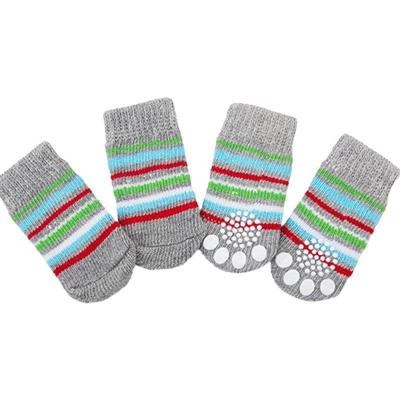 Non Slip Pet Socks for Dogs and Cats Knitted Paw Protector with Grips L Size - Water green ripples