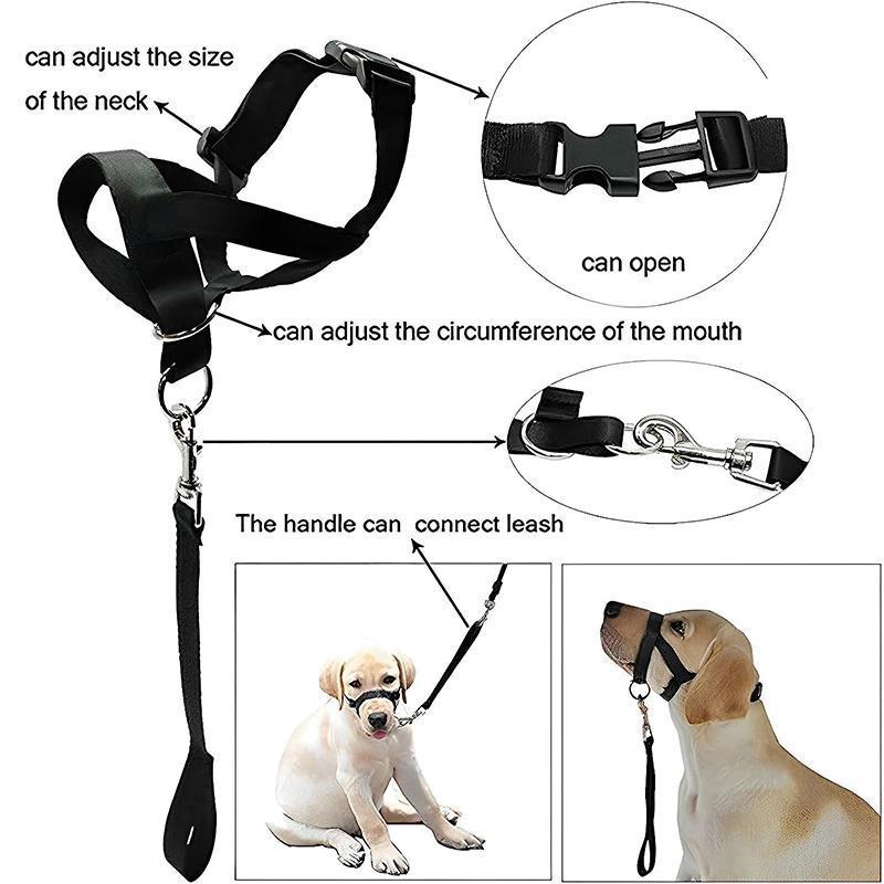 Black Dog Training Head Collar Halter Stop Pulling Training Tool Harness Strap Leader - XXL
