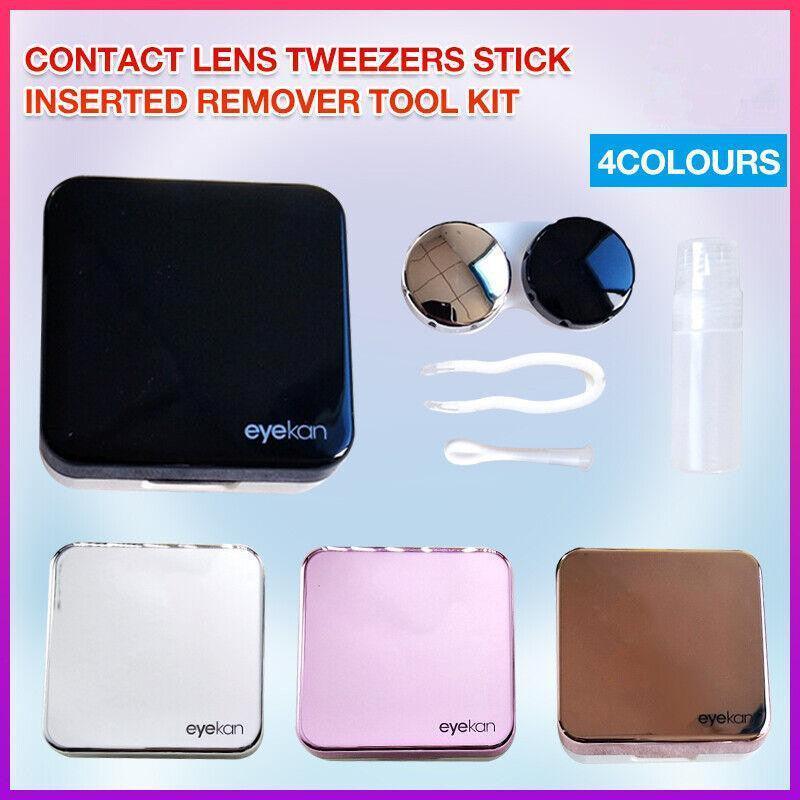 Contact Lens Tweezers Stick Inserted Remover Tool Kit Tip Storage Case Box Sets - Black