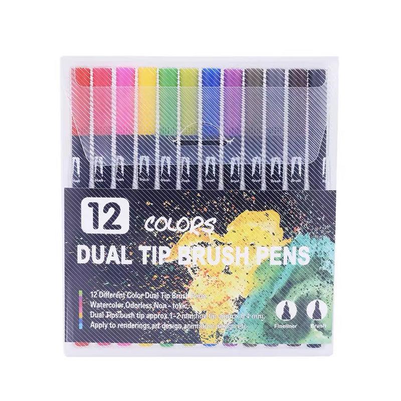 12-120 Watercolor Brush Pen Set Artist Sketch Marker - Black-12 Colours