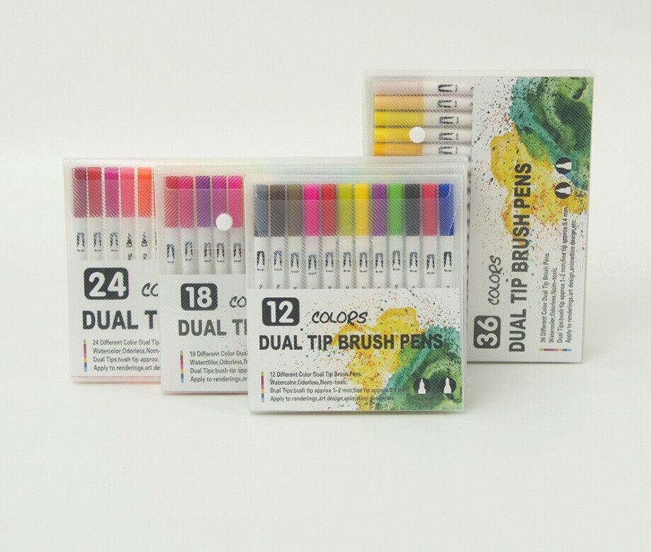 12-120 Watercolor Brush Pen Set Artist Sketch Marker - Black-24 Colours