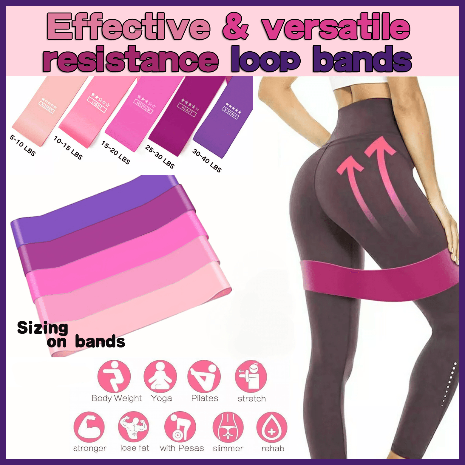 Exercise Resistance Bands Loop Power Strength Training Fitness Yoga Pilates Gym - Pink (600*50*0.5MM)