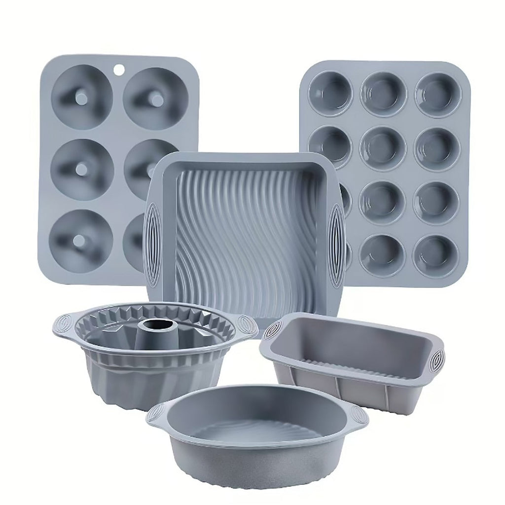 6PCS Silicone Cake Mould Set Baking Pans Nonstick Cupcake Cookie Tools Reusable - Green