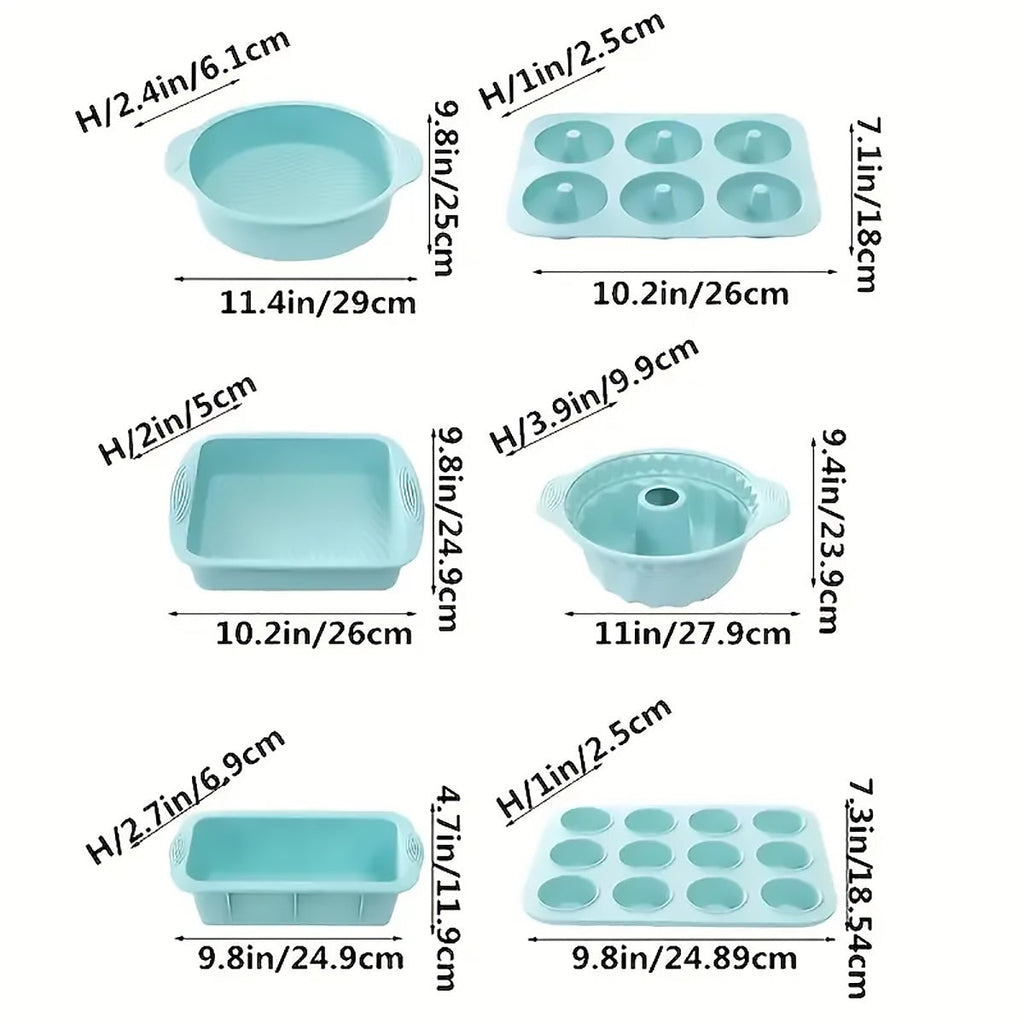 6PCS Silicone Cake Mould Set Baking Pans Nonstick Cupcake Cookie Tools Reusable - Pink