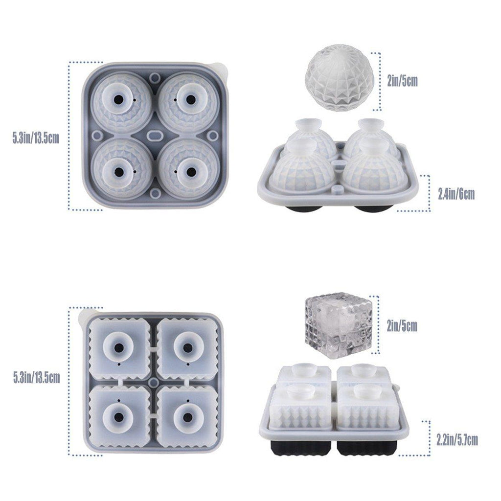 2PCS Silicone Ice Cube Tray Round and Square Ice Ball Maker for Whiskey Cocktails - Blue