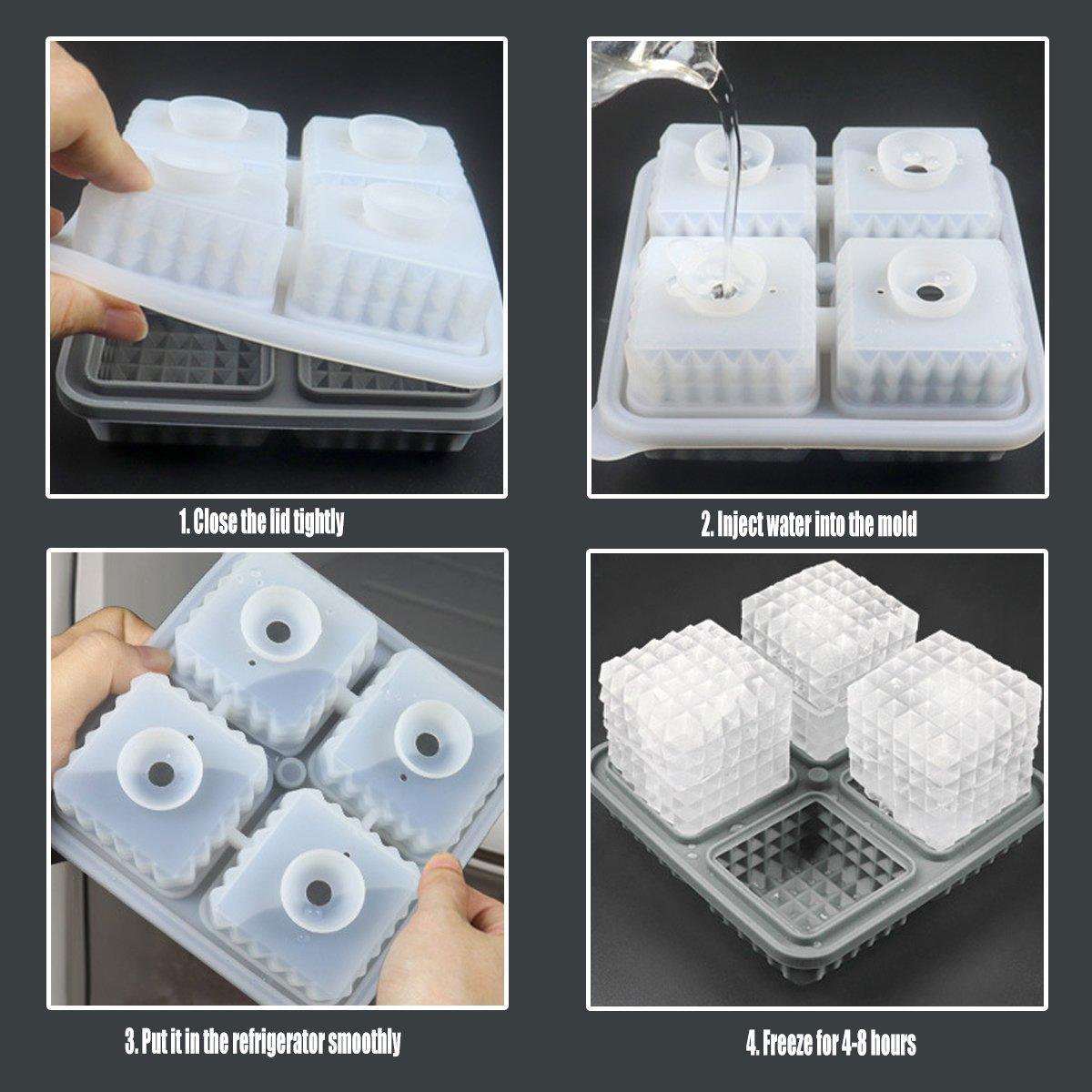 2PCS Silicone Ice Cube Tray Round and Square Ice Ball Maker for Whiskey Cocktails - Blue