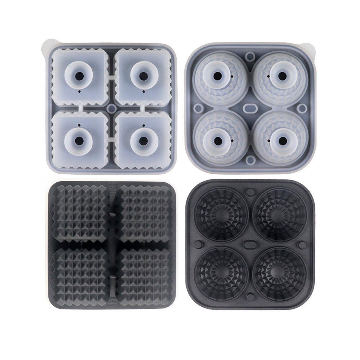 2PCS Silicone Ice Cube Tray Round and Square Ice Ball Maker for Whiskey Cocktails - Blue