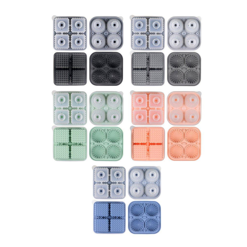 2PCS Silicone Ice Cube Tray Round and Square Ice Ball Maker for Whiskey Cocktails - Grey