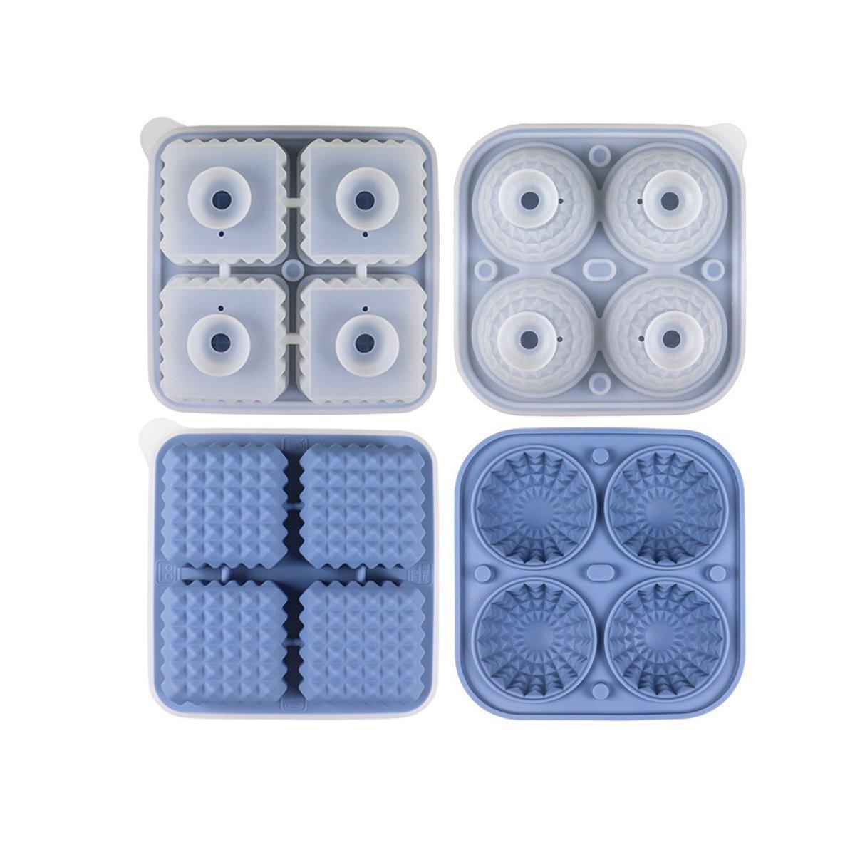 2PCS Silicone Ice Cube Tray Round and Square Ice Ball Maker for Whiskey Cocktails - Pink