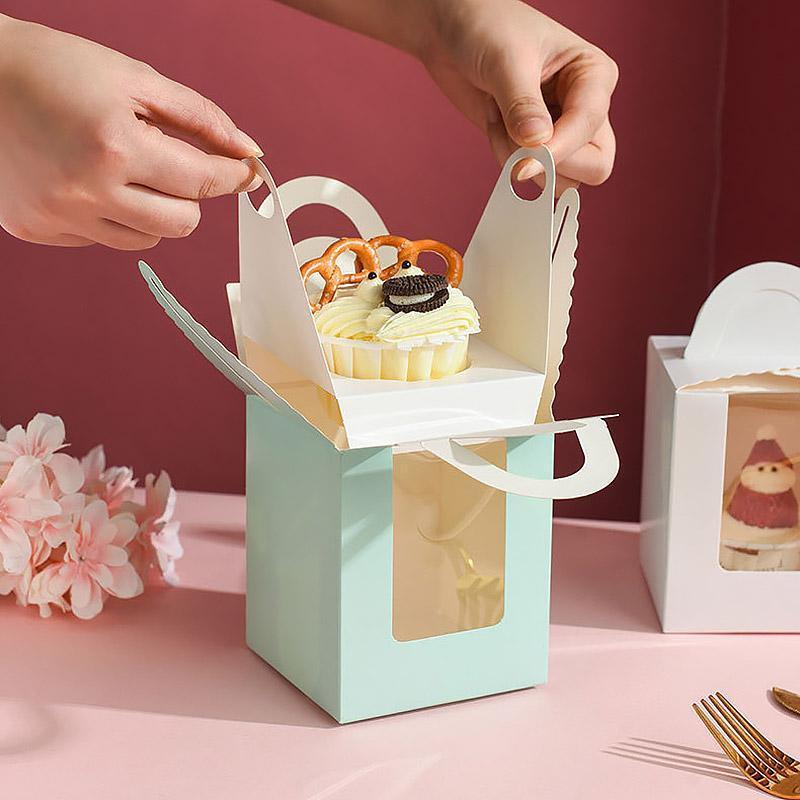 50 Pack Premium Cupcake Boxes with Window Thickened Cardboard Muffin Holders - Blue