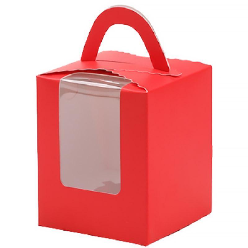 50 Pack Premium Cupcake Boxes with Window Thickened Cardboard Muffin Holders - Red